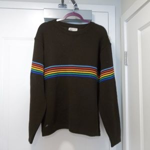 Vintage Sweater 1970s 1980s Rainbow on Brown Acrylic XL